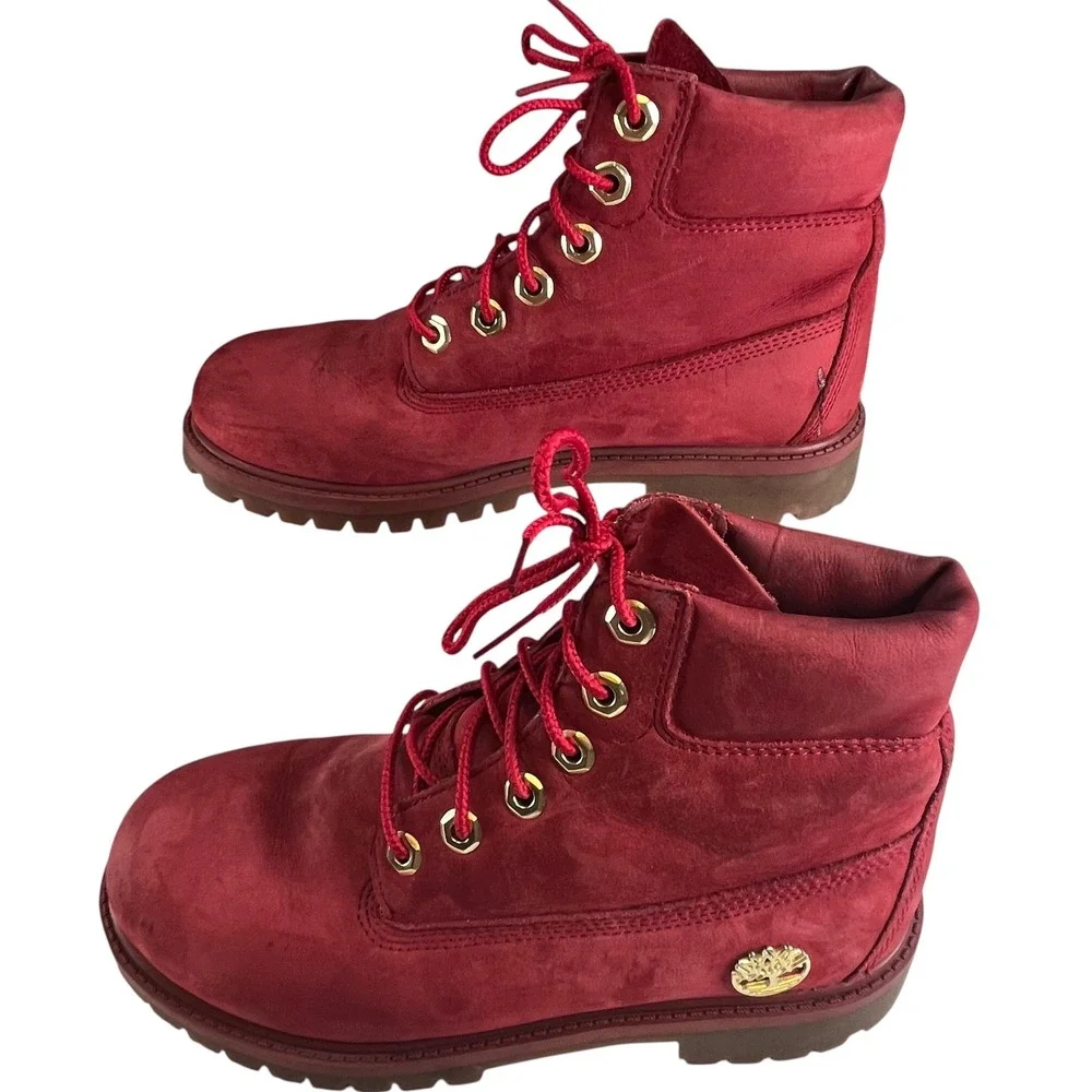 Timberland Boys 6 Inch Premium Waterproof Red‎ Nubuck Boots A1KRD Size 5